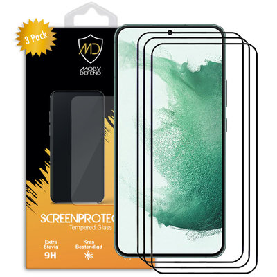 3-Pack Samsung Galaxy S22 Plus (S22+) Screenprotectors, MobyDefend Gehard Glas Screensavers, Zwarte Randen