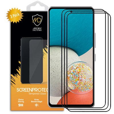 3-Pack Samsung Galaxy A53 Screenprotectors, MobyDefend Gehard Glas Screensavers, Zwarte Randen