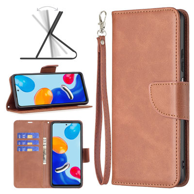 Xiaomi Redmi Note 11 / Note 11S Hoesje, MobyDefend Wallet Book Case Met Koord, Bruin