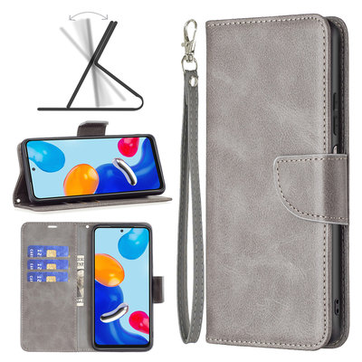 Xiaomi Redmi Note 11 / Note 11S Hoesje, MobyDefend Wallet Book Case Met Koord, Grijs