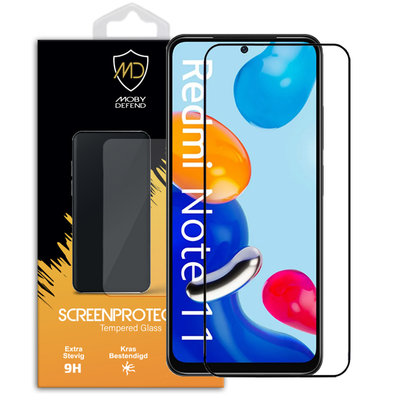 Xiaomi Redmi Note 11 / Note 11S Screenprotector, MobyDefend Gehard Glas Screensaver, Zwarte Randen