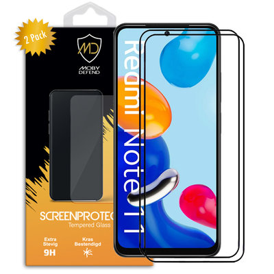 2-Pack Xiaomi Redmi Note 11 / Note 11S Screenprotectors, MobyDefend Gehard Glas Screensavers, Zwarte Randen