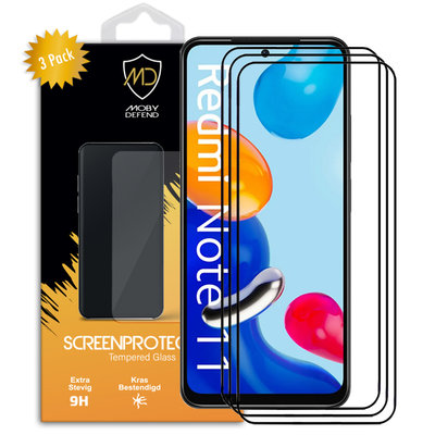 3-Pack Xiaomi Redmi Note 11 / Note 11S Screenprotectors, MobyDefend Gehard Glas Screensavers, Zwarte Randen