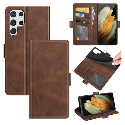 Samsung Galaxy S22 Ultra Hoesje, MobyDefend Luxe Wallet Book Case (Sluiting Zijkant), Bruin