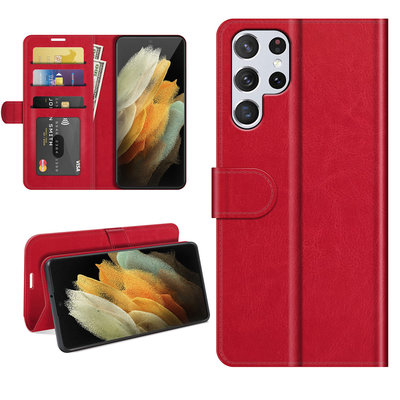 Samsung Galaxy S22 Ultra Hoesje, MobyDefend Wallet Book Case (Sluiting Achterkant), Rood