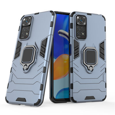 Xiaomi Redmi Note 11 / Note 11S Hoesje, MobyDefend Dubbelgelaagde Pantsercase Met Standaard, Navy Blauw