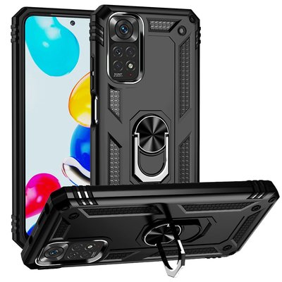 Xiaomi Redmi Note 11 / Note 11S Hoesje, MobyDefend Pantsercase Met Draaibare Ring, Zwart