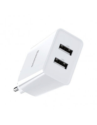 Baseus oplader - Snellader met 2 USB poorten - 2.1A - Wit