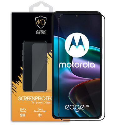 Motorola Edge 30 Screenprotector, MobyDefend Gehard Glas Screensaver, Zwarte Randen