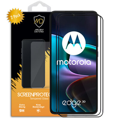 2-Pack Motorola Edge 30 Screenprotectors, MobyDefend Gehard Glas Screensavers, Zwarte Randen