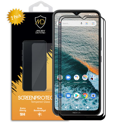 2-Pack Nokia C21 Plus Screenprotectors, MobyDefend Gehard Glas Screensavers, Zwarte Randen