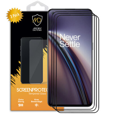 3-Pack OnePlus Nord CE 2 Screenprotectors, MobyDefend Gehard Glas Screensavers, Zwarte Randen