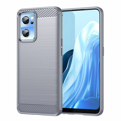 OnePlus Nord CE 2 Hoesje, MobyDefend TPU Gelcase, Geborsteld Metaal + Carbonlook, Grijs