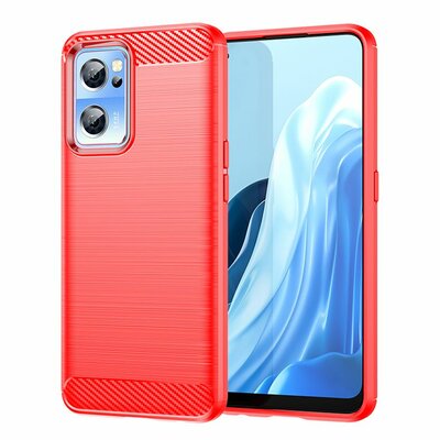 OnePlus Nord CE 2 Hoesje, MobyDefend TPU Gelcase, Geborsteld Metaal + Carbonlook, Rood