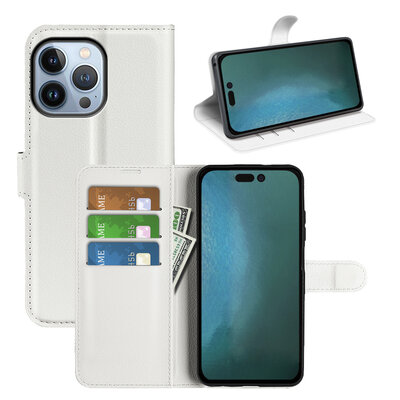 iPhone 14 Pro Max Hoesje, MobyDefend Kunstleren Wallet Book Case (Sluiting Voorkant), Wit