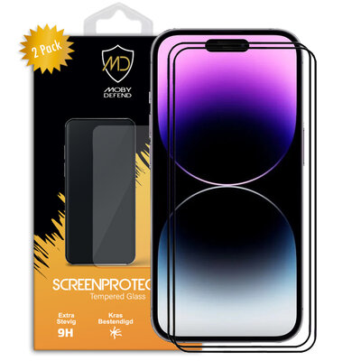2-Pack iPhone 14 Pro Max Screenprotectors, MobyDefend Gehard Glas Screensavers, Zwarte Randen