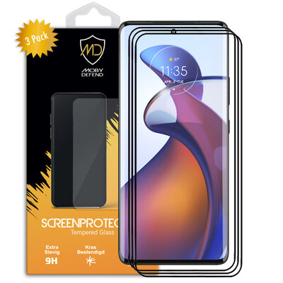 3-Pack Motorola Edge 30 Fusion Screenprotectors, MobyDefend Gehard Glas Screensavers, Zwarte Randen