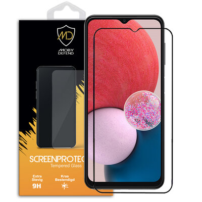Samsung Galaxy A13 (4G) Screenprotector, MobyDefend Gehard Glas Screensaver, Zwarte Randen