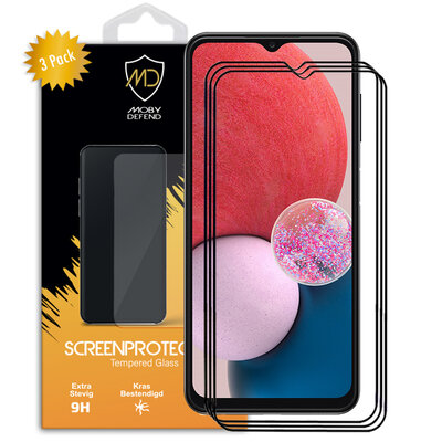 3-Pack Samsung Galaxy A13 (4G) Screenprotectors, MobyDefend Gehard Glas Screensavers, Zwarte Randen