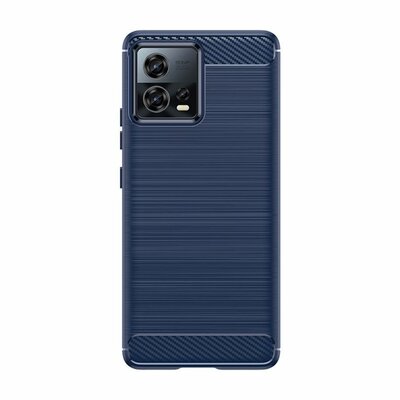 Motorola Edge 30 Fusion Hoesje, MobyDefend TPU Gelcase, Geborsteld Metaal + Carbonlook, Blauw