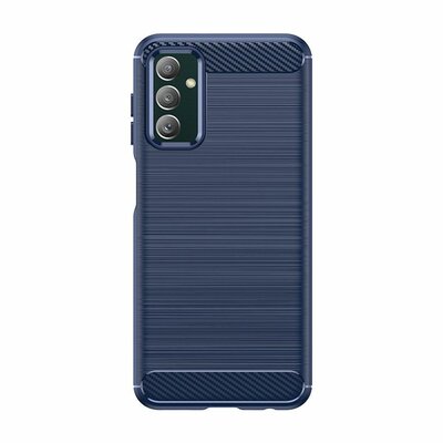 Samsung Galaxy M13 / M23 Hoesje, MobyDefend TPU Gelcase, Geborsteld Metaal + Carbonlook, Blauw