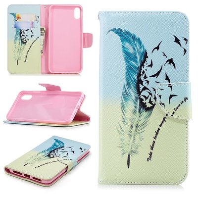 Apple iPhone XS Max hoesje, 3-in-1 bookcase met print, veer en vogels