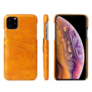 iPhone 11 hoesje, MobyDefend Lederen Backcover Met Vakjes Voor Pasjes, Cognac Bruin