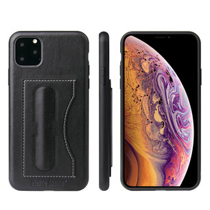 iPhone 11 Pro hoesje, Lederen gelcase met standaard en vakje voor pasje, zwart