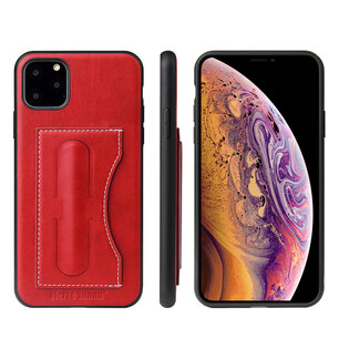 iPhone 11 Pro hoesje, Lederen gelcase met standaard en vakje voor pasje, rood