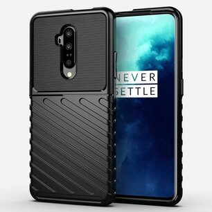 OnePlus 7T hoesje, gel case geribbelde structuur, zwart