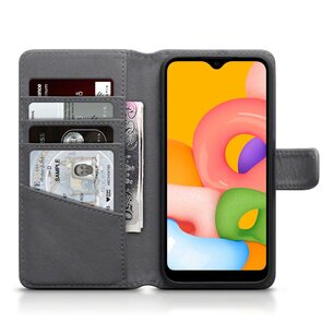 Samsung Galaxy A01 hoesje, MobyDefend luxe echt leren wallet bookcase, Grijs