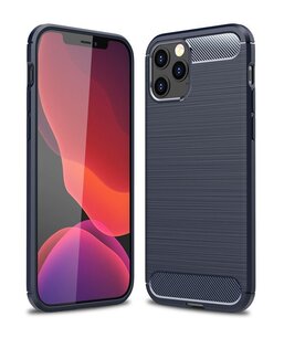 Apple iPhone 12 / iPhone 12 Pro hoesje, Gel case geborsteld metaal en carbonlook, Navy blauw