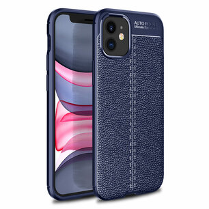 Apple iPhone 12 Mini hoesje, Gel case lederlook, Navy blauw