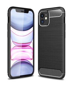 Apple iPhone 12 Mini hoesje, Gel case geborsteld metaal en carbonlook, Zwart