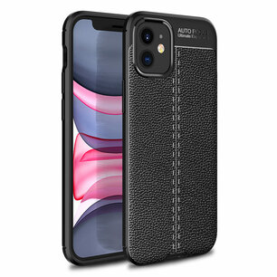 Apple iPhone 12 Pro Max hoesje, Gel case lederlook, Zwart