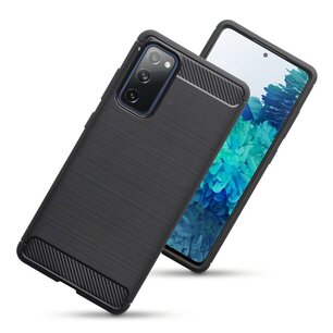 Samsung Galaxy S20 FE hoesje, Gel case geborsteld metaal en carbonlook, Zwart