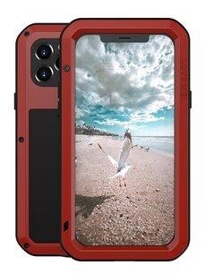 Apple iPhone 12 Pro hoes, Love Mei, Metalen extreme protection case, Rood