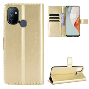 OnePlus Nord N10 hoesje, Wallet bookcase, Goudkleurig