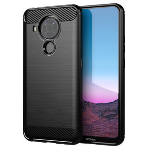 Nokia 5.4 hoesje, Gel case geborsteld metaal en carbonlook, Zwart