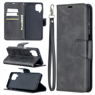 Samsung Galaxy A12 / M12 Hoesje - MobyDefend Wallet Book Case Met Koord - Zwart