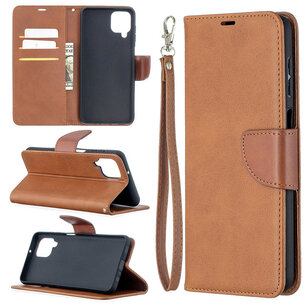 Samsung Galaxy A12 / M12 Hoesje - MobyDefend Wallet Book Case Met Koord - Bruin