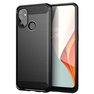 OnePlus Nord N100 hoesje, Gel case geborsteld metaal en carbonlook, Zwart