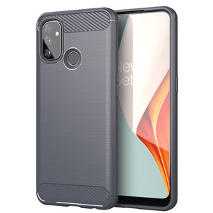 OnePlus Nord N100 hoesje, Gel case geborsteld metaal en carbonlook, Grijs