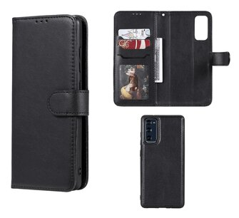Samsung Galaxy S20 FE hoesje, MobyDefend Luxe 2-in-1 Wallet Book Case Met Uitneembare Backcover, Zwart
