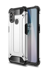 OnePlus Nord N100 hoesje, MobyDefend Dubbelgelaagde Shockproof Pantsercase, Zilvergrijs