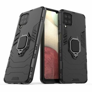 Samsung Galaxy A12 / M12 hoesje, MobyDefend Dubbelgelaagde Pantsercase Met Standaard, Zwart