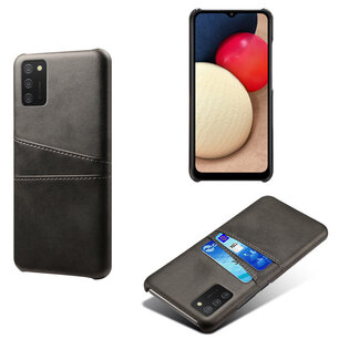 Samsung Galaxy A02s hoesje, MobyDefend Lederen Backcover Met Vakjes Voor Pasjes, Zwart