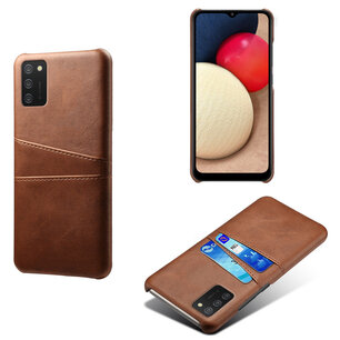 Samsung Galaxy A02s hoesje, MobyDefend Lederen Backcover Met Vakjes Voor Pasjes, Bruin