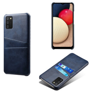 Samsung Galaxy A02s hoesje, MobyDefend Lederen Backcover Met Vakjes Voor Pasjes, Blauw