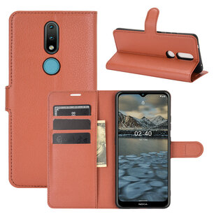 Nokia 2.4 hoesje, MobyDefend Kunstleren Wallet Book Case, Bruin